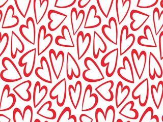 Red love heart seamless pattern illustration. Cute romantic pink hearts background print.