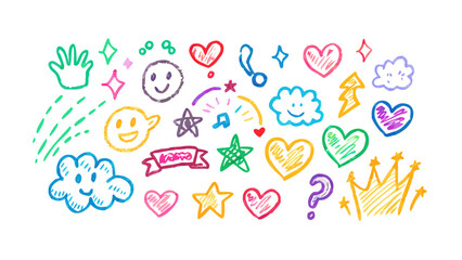 Colorful hand drawn doodles and symbols hearts stars