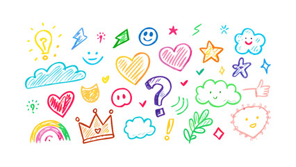 Colorful hand drawn doodles and symbols icons