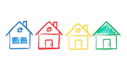 Colorful hand drawn houses icons blue