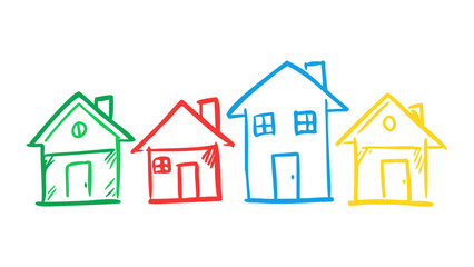 Colorful hand drawn houses icons green
