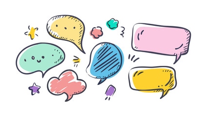 Colorful hand drawn speech bubbles and comic elements