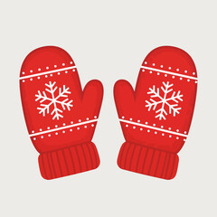 Pair of Red Mittens with Snowflake and Dots Design