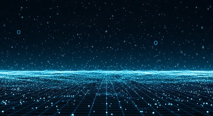 Blue Digital Grid with Particle Background
