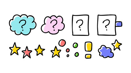 Colorful speech bubbles and stars question mark exclamation mark