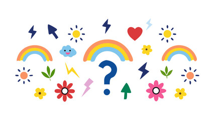 Colorful whimsical weather and nature icons rainbow