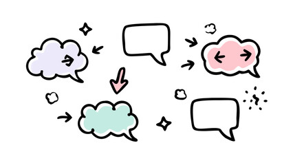 Comic speech bubbles with arrows and thought clouds
