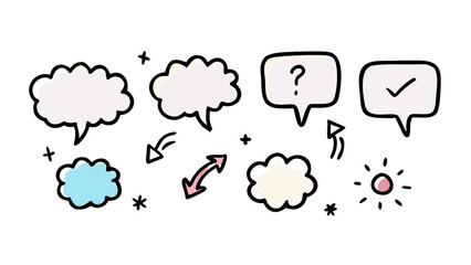 Comic speech bubbles with question and checkmark thought bubble