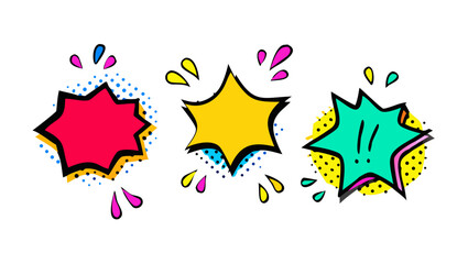 Comic style speech bubbles with colorful splashes explosion