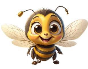 Smiling 3D Bee with Big Eyes and Funny Expression, Isolated PNG