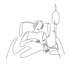 One continuous single drawing line art flat doodle disease, woman, hospital, recovery, medicals, health care, treatment, bed, care. Isolated image hand draw contour on a white background, hand drawn, 