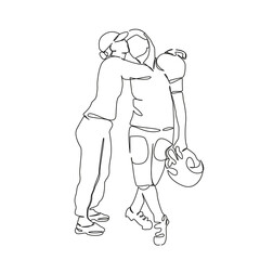 Obraz premium One continuous single drawing line art flat doodle sport, athlete, girl, american football - sport, american football player, football, game. Isolated image hand draw contour on a white background, ha