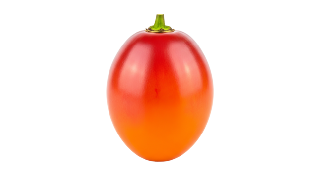 Tamarillo stands alone against a background showing its smooth skin and gradient of red and orange hues.
