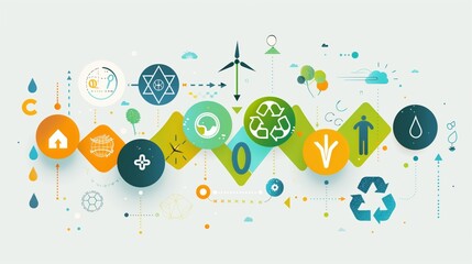 National Public Lands Day, Minimalist infographic with water drop icons, energy symbols, renewable resource representations, conservation arrows showing cycles, clean geometric shapes