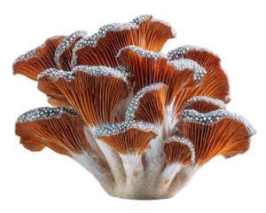 Intricate Orange And Brown Textured Mushroom Cluster On Black Background