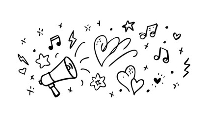 Expressive doodles with hearts and music notes hand drawn © MST CHIN BANU BEGUM