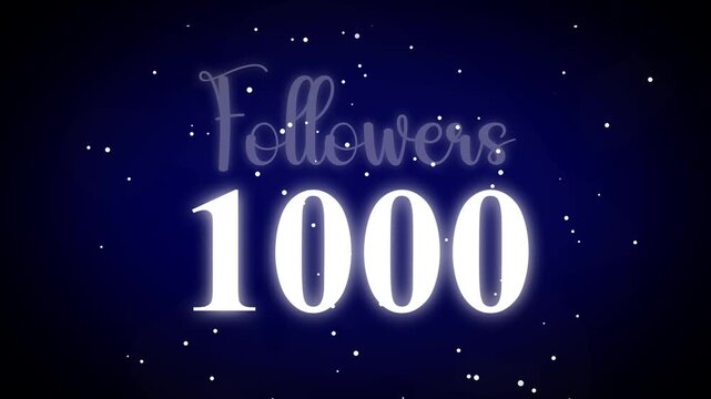 1k followers, subscribers. Thank You, social sites post. Thank you followers congratulation card. Motion graphics. The Falling Snow On blue Background.