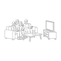 Four men watching TV