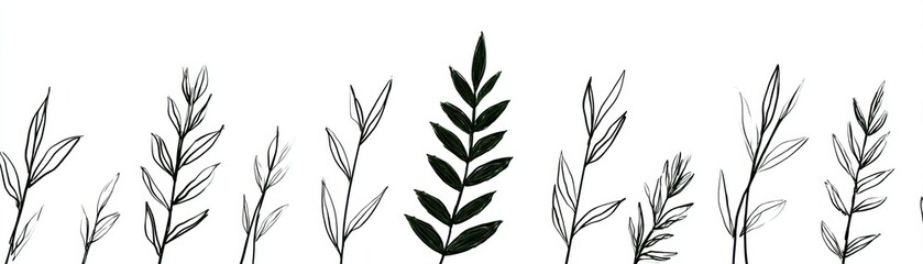 Fototapeta premium Black and white nature's embrace, a detailed drawing of serene grass blades monochromatic
