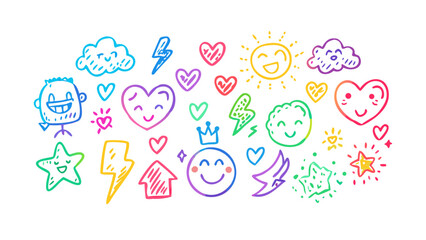 Fototapeta premium Happy doodle characters and symbols illustration cute