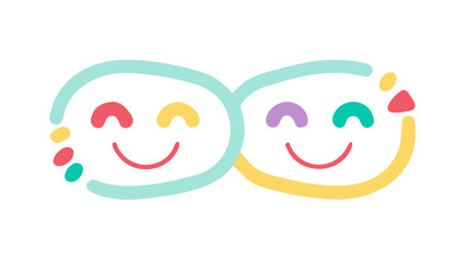 Happy smiling faces in pastel colors cheerful cute
