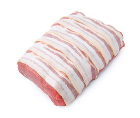 Piece of raw beef meat isolated on white, above view