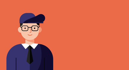 Smiling illustrated man wearing glasses and a cap, ready for business, education, or casual themes with ample copy space.