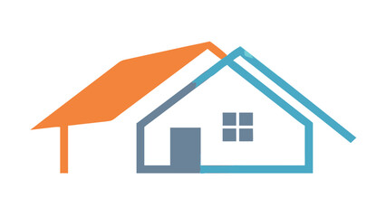 Orange and blue house outline home building