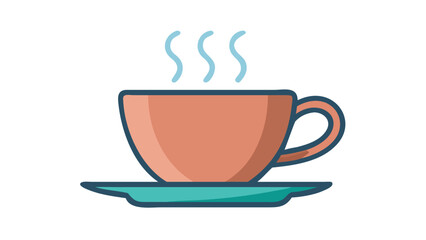 Orange teacup with steam and saucer hot drink beverage