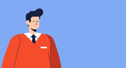 Professional man in a red sweater and tie, representing business, customer service, or corporate staff. Minimalist illustration suitable for various commercial uses.