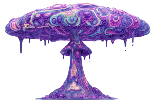 Iridescent Purple Glowing Mushroom Digital Art