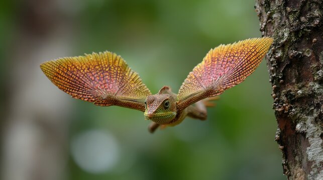 A Dragon Like Creature Gliding In The Jungle Canopy