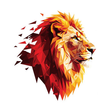 African lion head exploding into colorful shards