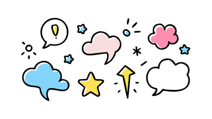 Playful doodle speech bubbles and stars thought bubble