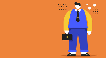 A confident cartoon businessman holding a briefcase, ideal for corporate, finance, or success concepts. Plenty of copy space for text.