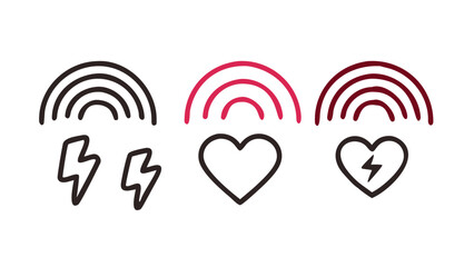 Rainbow and Lightning Bolt Heart Icons love energy