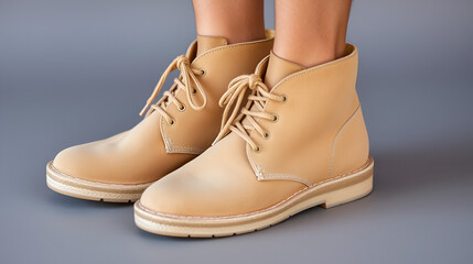 Naklejka premium Suede desert boots in sand color with tonal laces and crepe sole