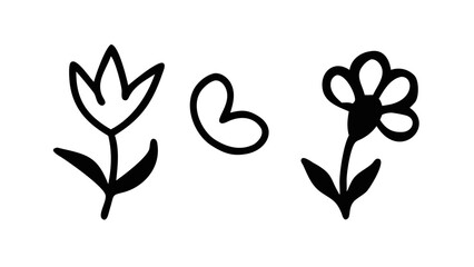 Simple floral doodles black and white icons