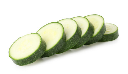 Pieces of fresh zucchini isolated on white
