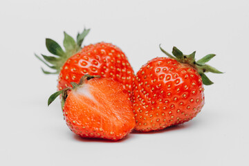 red strawberry berries isolated on white backgroung, tasty and delicious food