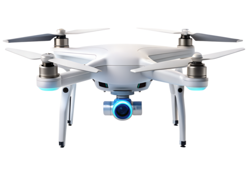 White Drone with Camera for Aerial Photography and Videography on transparent background