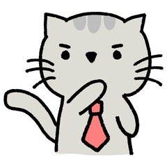 Confident cartoon cat wearing a red necktie with a serious expression, exuding reliability and professionalism. Perfect for illustrating themes like trust, business, leadership, or dependable service.