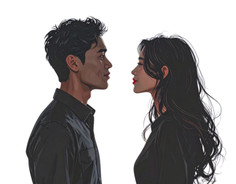 Silhouette of Man and Woman with Floating Heart PNG