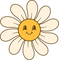smiling flower cartoon. Kawaii Groovy flower cartoon with smiling face.retro flower cartoon character
