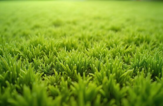 Close-up of green carpet texture with soft, shaggy pile. Synthetic fiber material provides comfortable feel. Detailed background woven fabric design, perfect for flooring, interior decor, athletic