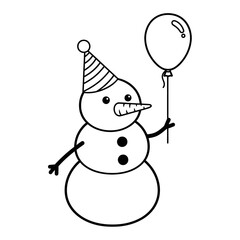 Festive Snowman Holding Balloon, Wearing Party Hat
