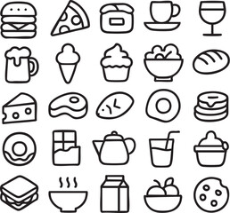 Assortment of Delicious Food and Drink Icons.