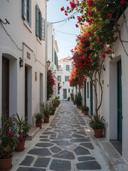 Fototapeta premium One of the cozy streets of Plaka town. Milos island, Greece