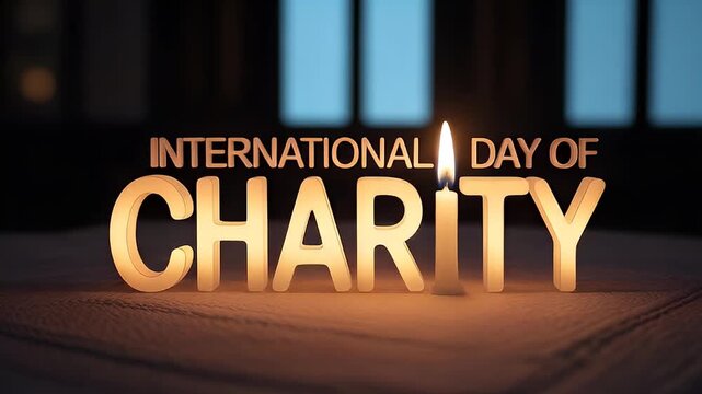 international day charity glowing letters candle light