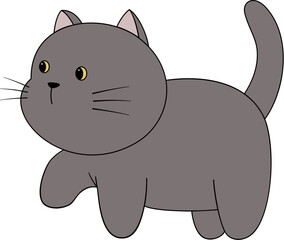 Chubby gray cat cartoon walking
